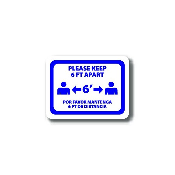 Ergomat 24in x 18in RECTANGLE SIGNS Please Keep 6 FT Apart - Bilingual English/Spanish DSV-SIGN 432 #2949 -UEN - main